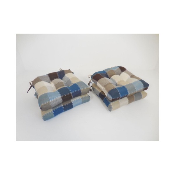 Plaid Set of Four Chair Pad Seat Cushions